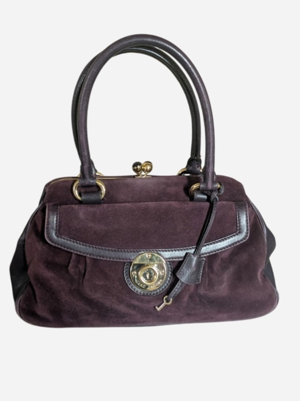 Marc Jacobs Plum Suede Top-Handle Satchel with Gold Hardware